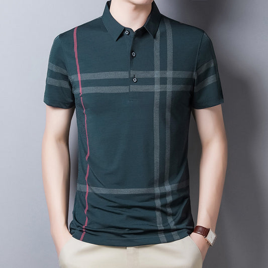 Horizontal And Vertical Striped Men's Simple Lapel Polo Shirt