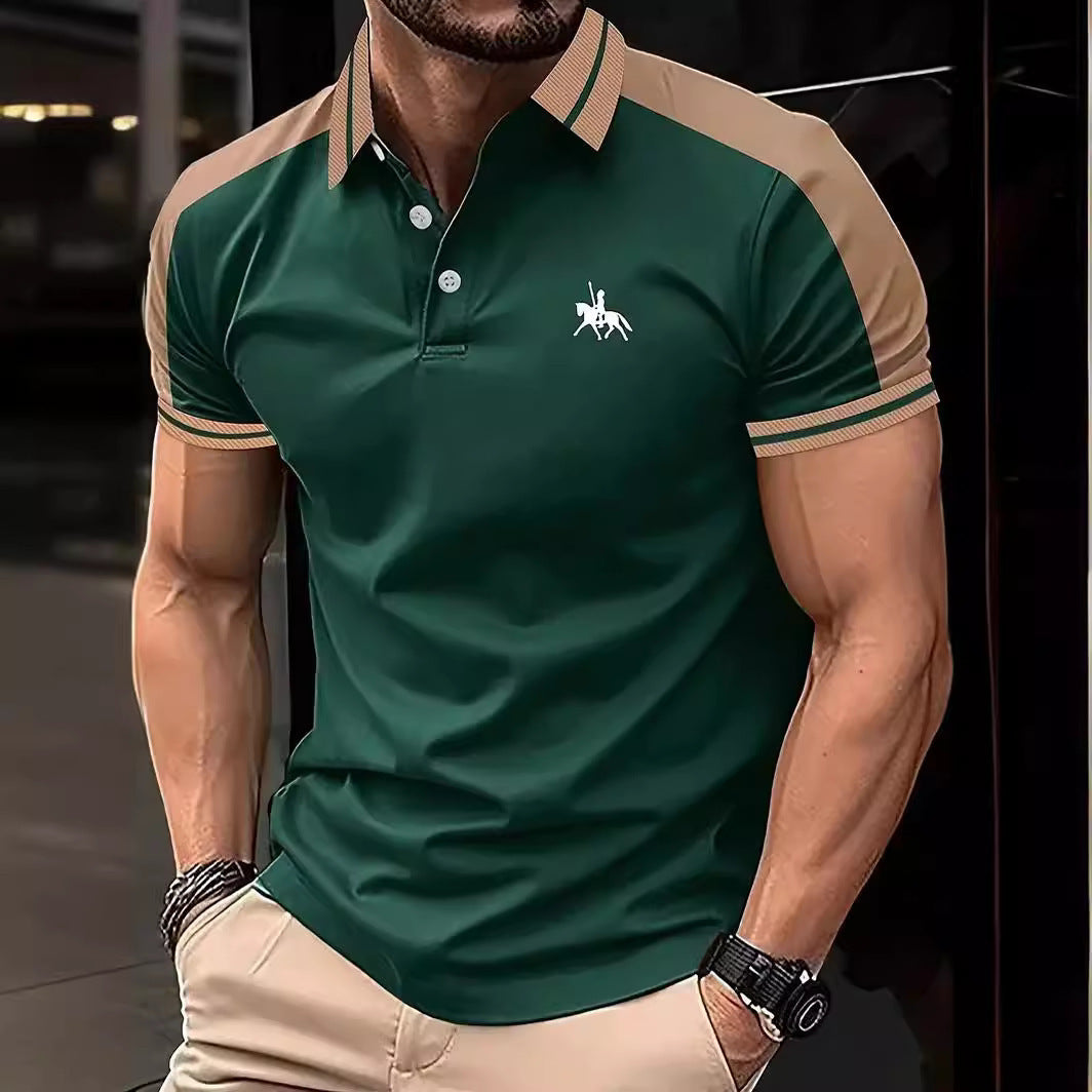 New European And American Men's Daily Casual Printing Lapel Short Sleeve
