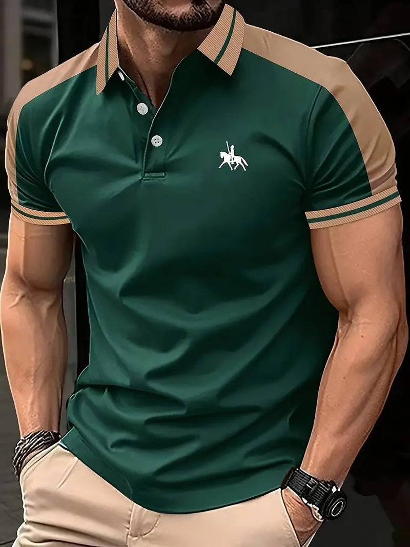 New European And American Men's Daily Casual Printing Lapel Short Sleeve